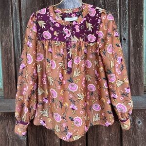 Loft Blouse Floral Boho Peasant Cottagecore Prairie Romantic Top sz XS